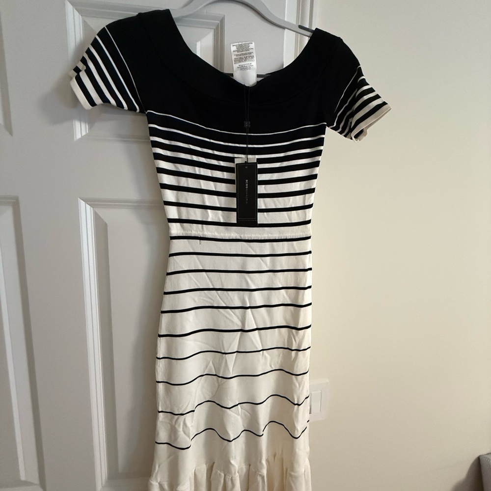 BCBGMaxAzria Black and Cream Striped Midi Dress